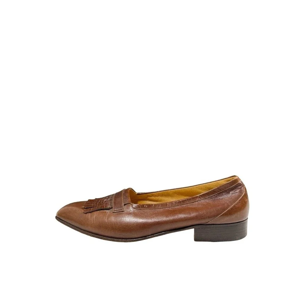 VTG Hermes Brown Leather Loafers Sz 12 Kiltie Fringe Classic Luxury Business